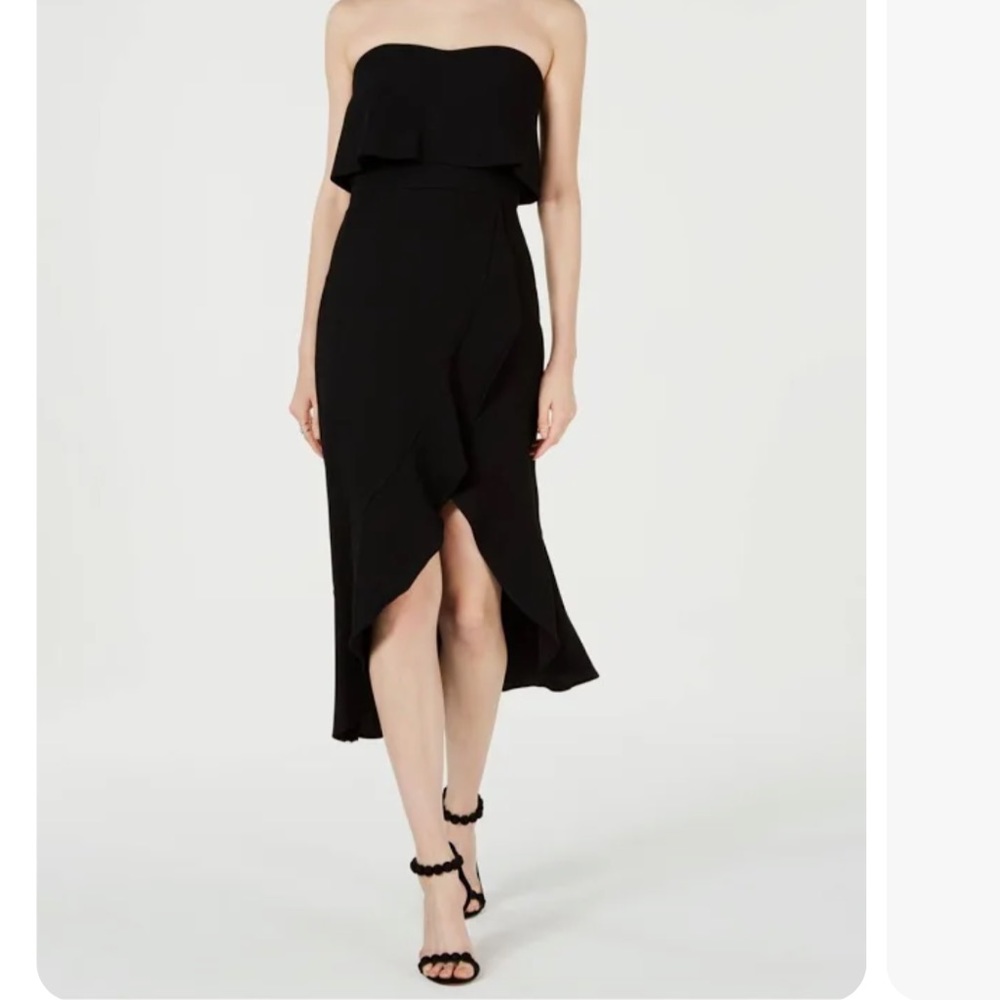 XSCAPE Womens Black Sleeveless Sweetheart Neckline Midi Hi-Lo